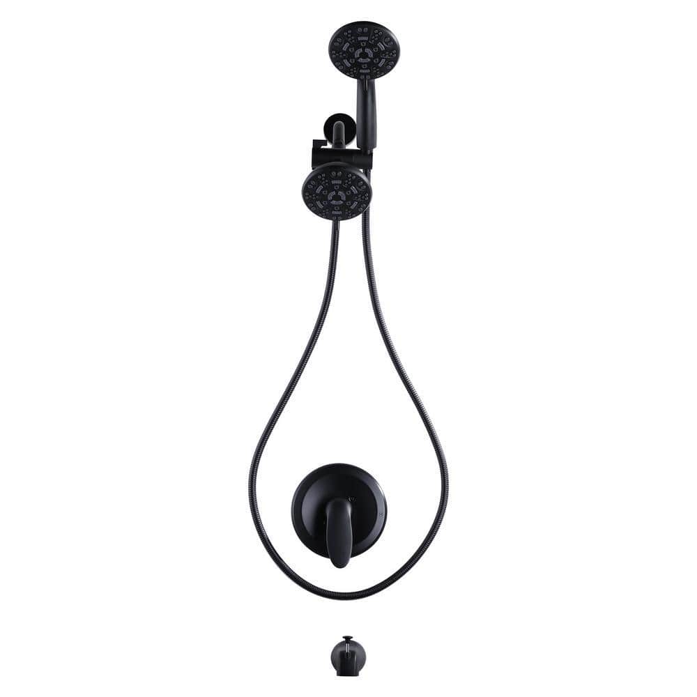 ARCORA Single Handle 7-Spray Double Shower Fixed and Handheld Shower Head Shower Faucet 1.8 GPM with Tub Spout in. Matte Black (1)