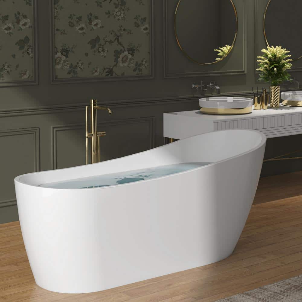 AKDY 59 in. Acrylic Oval Slipper Flatbottom Freestanding Bathtub in Glossy White (1)