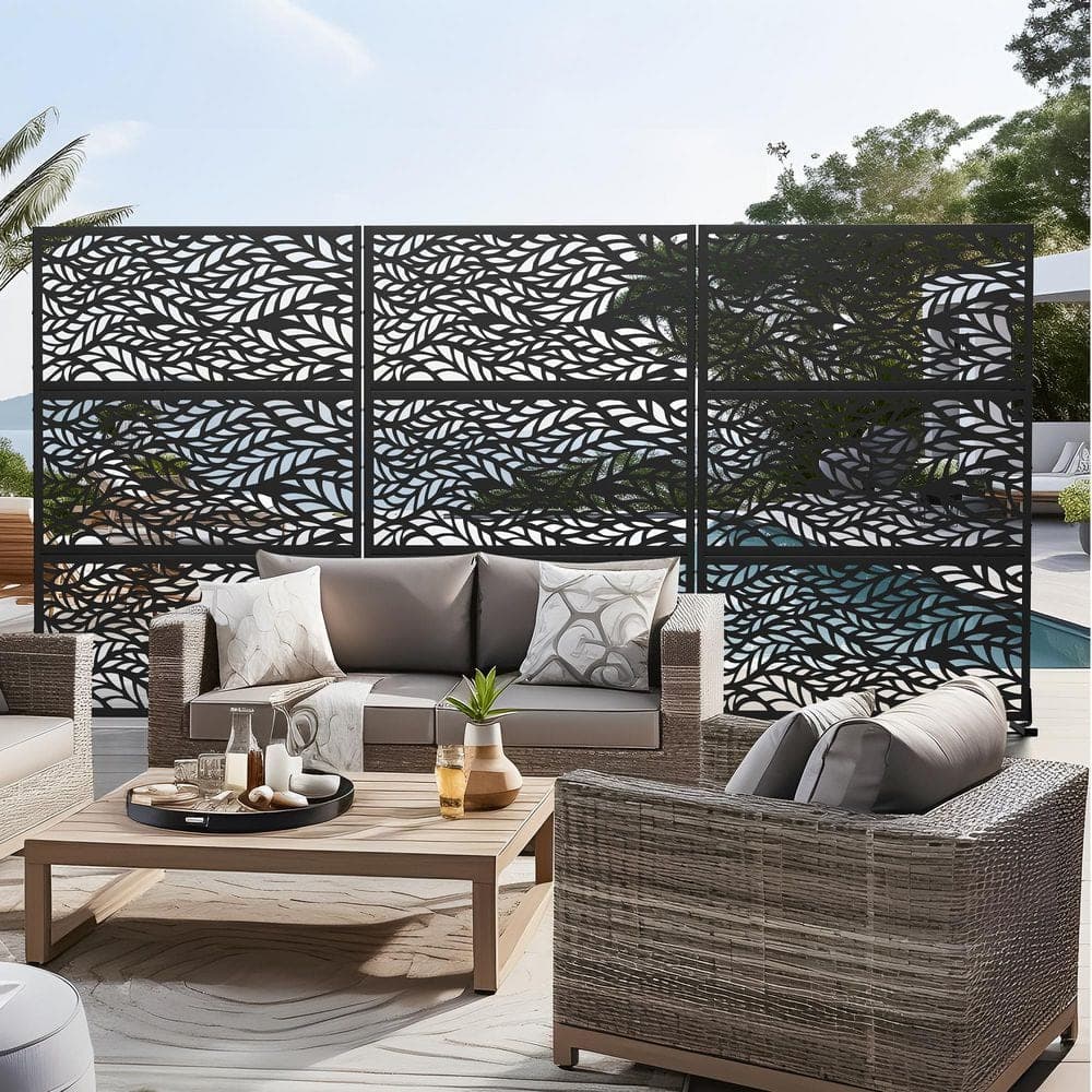 Dovelina 72 in.H x 47 in.W Galvanized Steel Metal Wall Sculptures Garden Fence Outdoor Privacy Screen Garden Screen Panels (3)