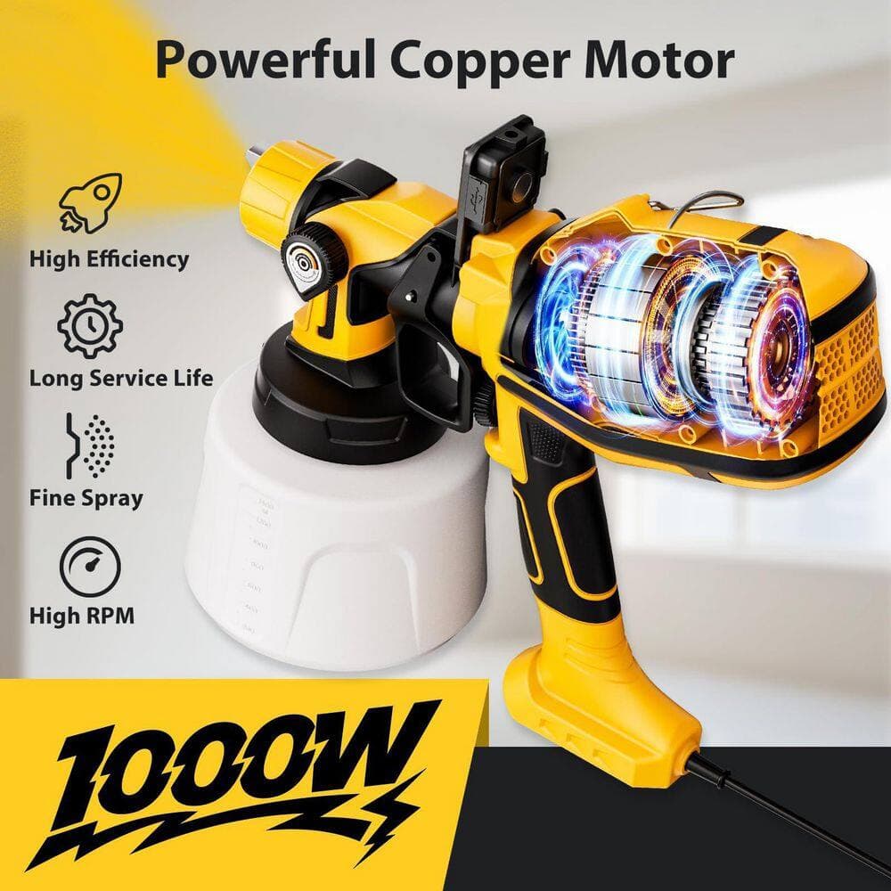 Unbranded 1400 ml Paint Sprayer Powerful Sprayer with 6 Brass Nozzles, Copper Motor, LED Light Adjustable Flow, Yellow (3)