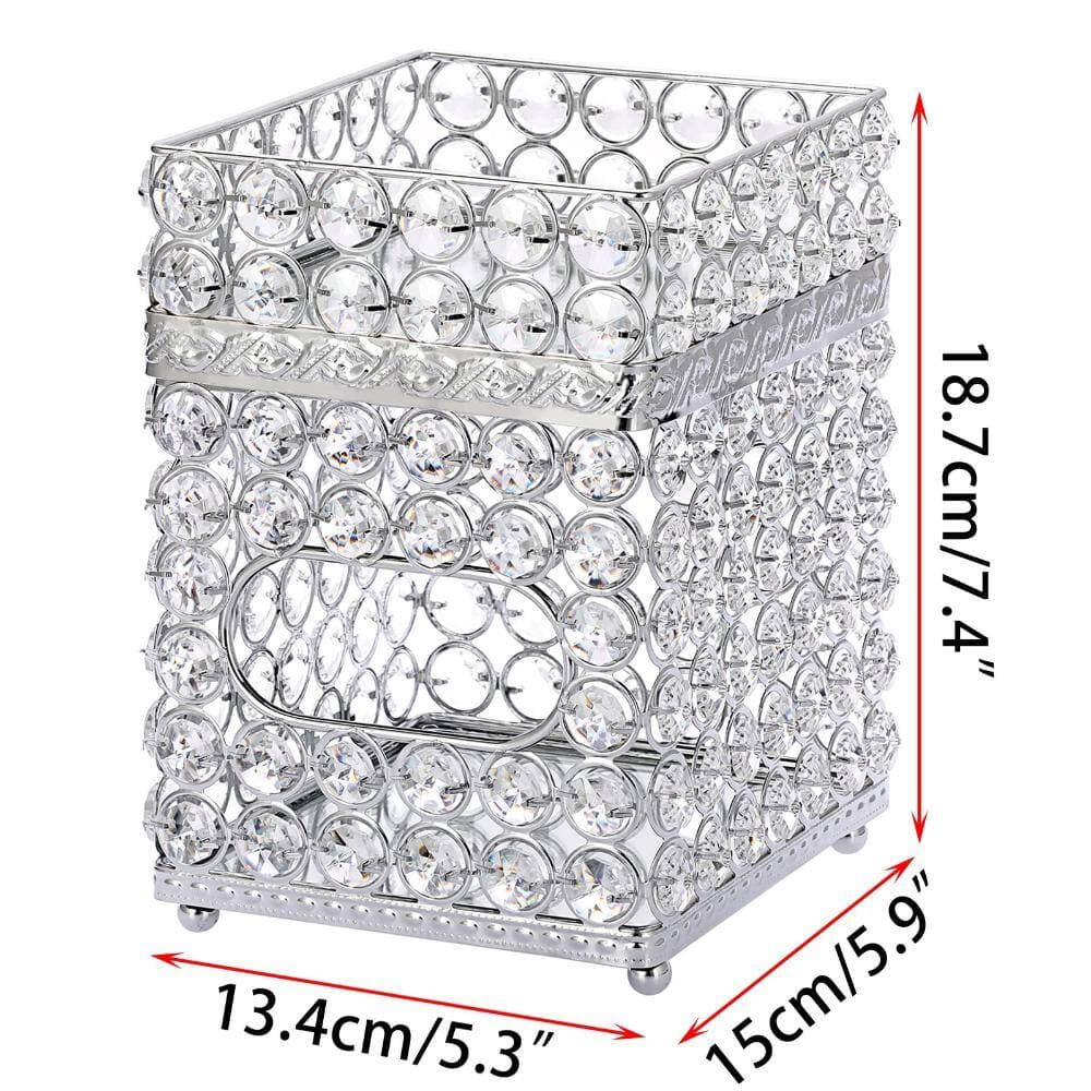 Unbranded Crystal Cube Tissue Box Cover with Storage Tray, Square Stainless Steel Decor for Bathroom and Bedroom (3)