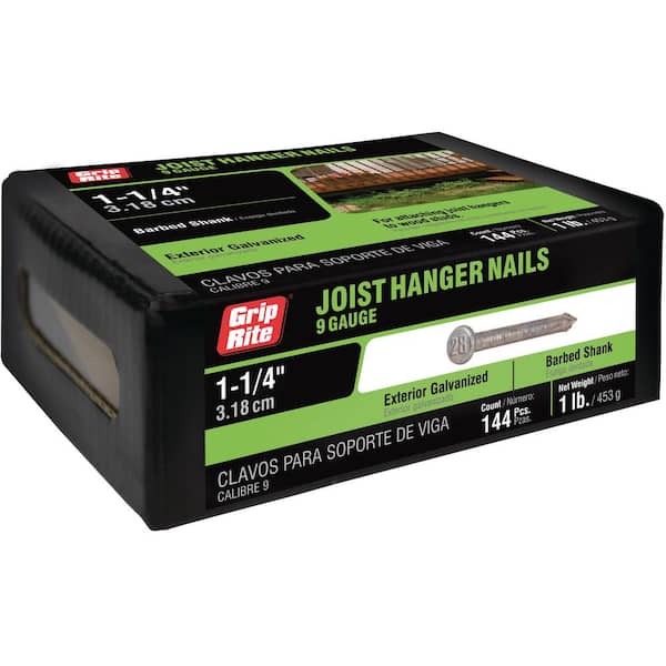 Grip-Rite 1-1/4 in. x 9-Gauge 12-penny Exterior Galvanized Barbed Shank Joist Hanger Nails 1 lb. Box (2)