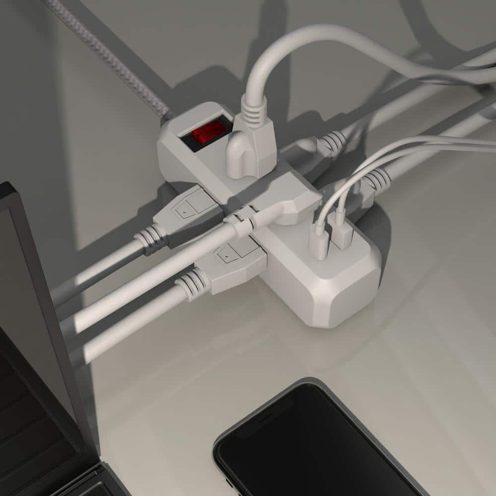 HDX 8-in-1 6-Outlet 5 ft. Power Strip with 2 USB Ports, White (2)