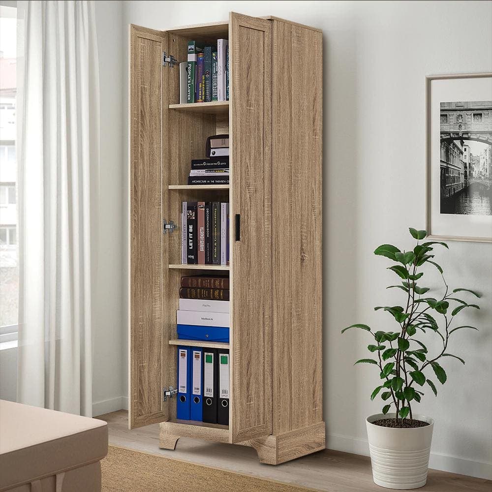 Tatayosi 16.90 in. W x 23.30 in. D x 71.20 in. H Brown MDF Board Bathroom Storage Linen Cabinet with Adjustable Shelf, Two Doors (3)