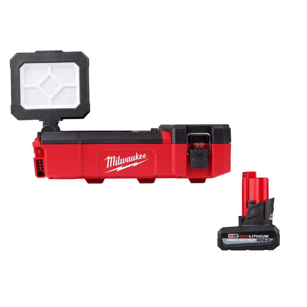 Milwaukee M12 12-Volt Lithium-Ion Cordless PACKOUT Flood Light w/USB Charging & 5. 0Ah Battery
