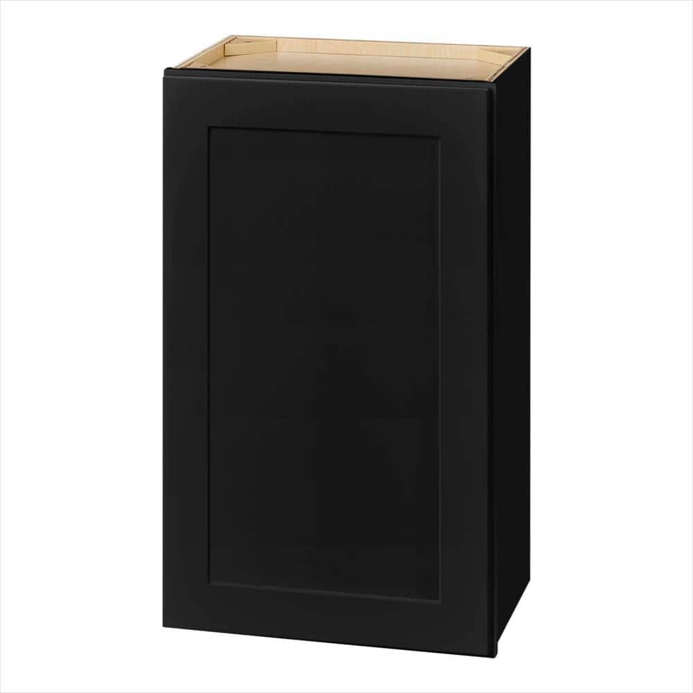Hampton Bay Avondale 18 in. W x 12 in. D x 30 in. H Ready to Assemble Plywood Shaker Wall Kitchen Cabinet in Raven Black