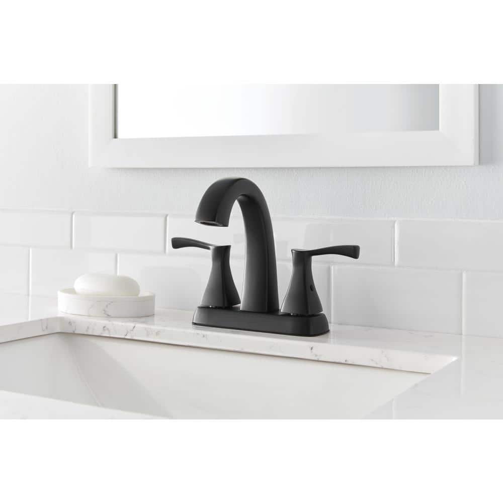 Glacier Bay Calandine 4 in. Centerset 2-Handle Bathroom Faucet with Drain Kit Included in Matte Black (3)