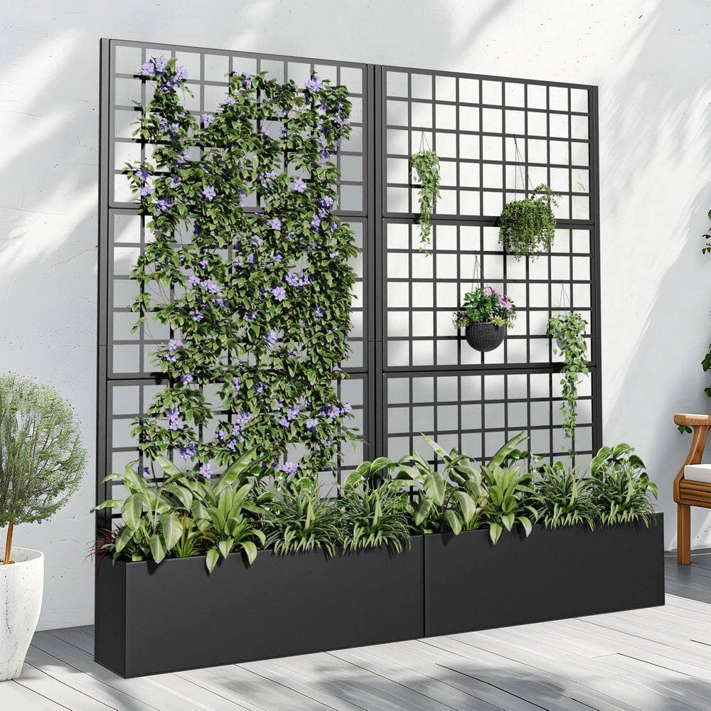 Lumioca 71.37 in. H x 35.1 in. W Black Metal Rectangle Planting Box with Climbing Frame Decorative Art Panel (3)