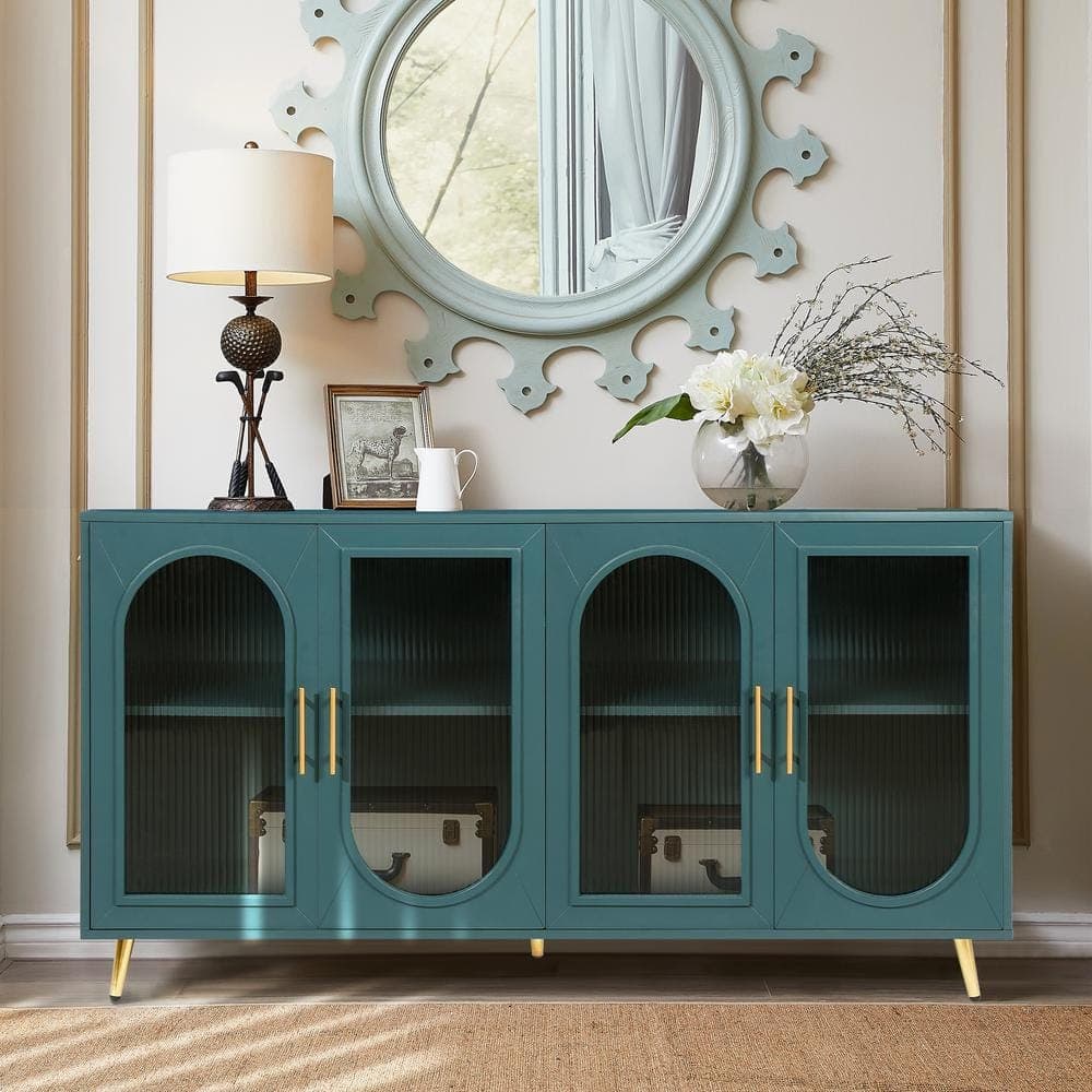 Unbranded 60 in. W x 15.5 in. D x 32.5 in. H Antique Blue Linen Cabinet TV Stand With Adjustable Shelves for Living Room