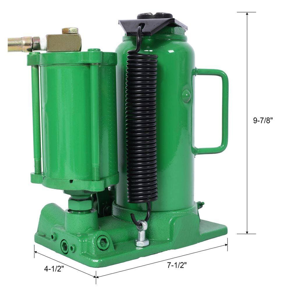 Amucolo 12 Ton Green All Welded Bottle Jack Air Hydraulic Bottle Jack, 9.8-19.3 in. Lifting Range, Manual Handle and Air Pump (2)