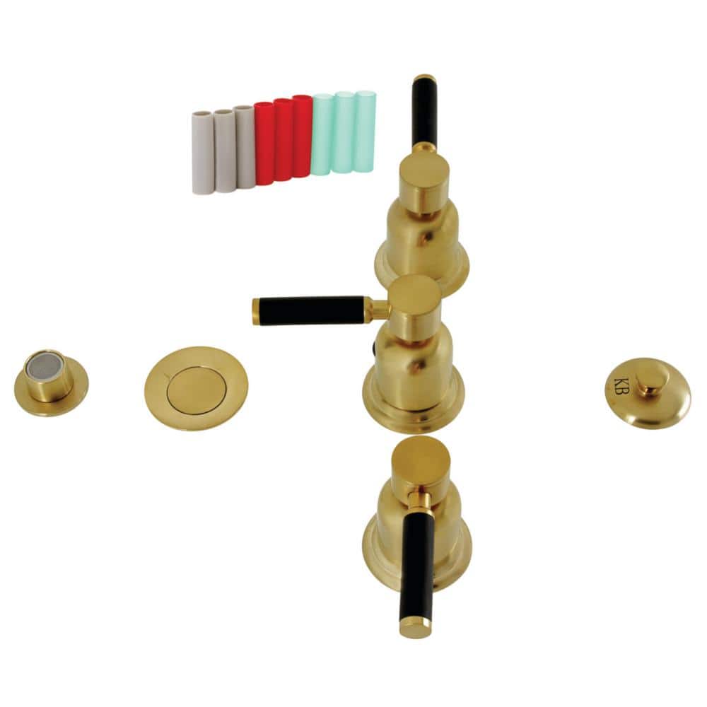 Kingston Brass Kaiser 3-Handle Bidet Faucet with Brass Pop-Up in Brushed Brass (1)