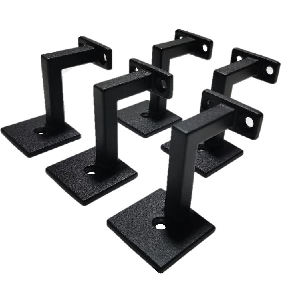 Helhom 5-Pack Black Square Handrail Brackets for Staircase, Stair Railing Brackets with Screws, Handrail Fitting