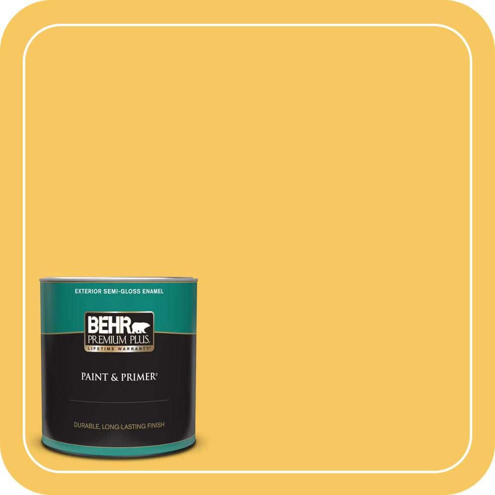 BEHR PREMIUM PLUS 1 qt. #P280-5 Little Sun Dress Semi-Gloss Enamel Exterior Paint & Primer