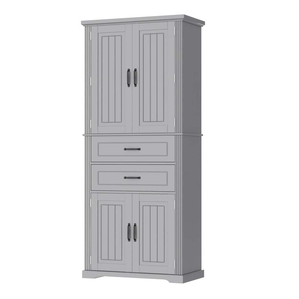YSQCAR 30 in. W x 15.8 in. D x 72.5 in. H Freestanding Gray Linen Cabinet with 2-Drawers and Slide Rails and Adjustable Shelf (1)