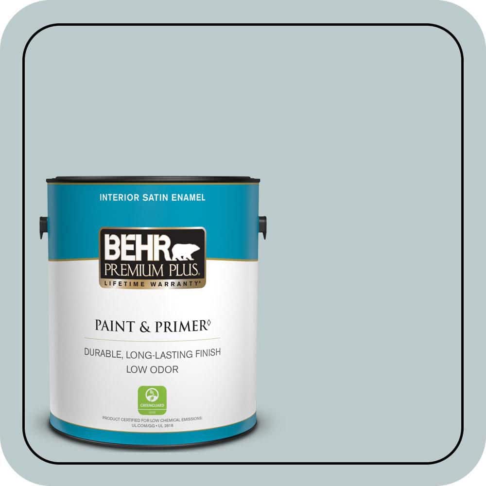 BEHR PREMIUM PLUS 1 gal. #N440-2 Urban Raincoat Satin Enamel Low Odor Interior Paint & Primer