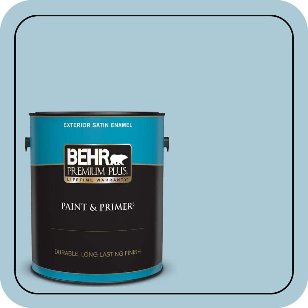 BEHR PREMIUM PLUS 1 gal. #S480-2 Sea Wind Satin Enamel Exterior Paint & Primer (1)