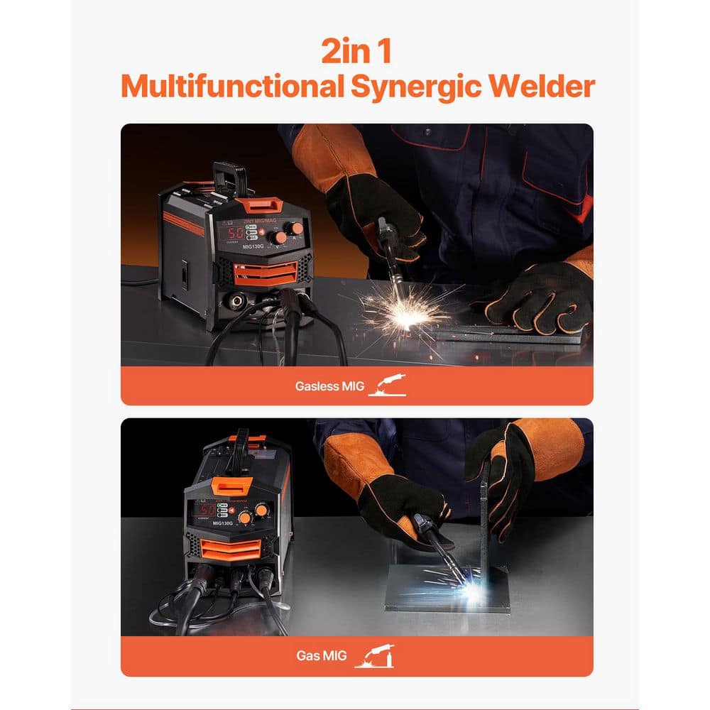 VEVOR 2 in 1 MIG 130 Amp Synergic Mig Welding Machine 110-Volt Welding Machine with IGBT Inverter,Electric AC Flux Core Welder (2)