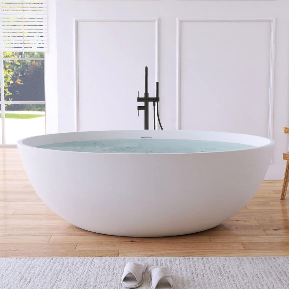 MEDUNJESS Karita 39 in. Stone Resin Solid Surface Flatbottom Freestanding Soaking Bathtub (1)