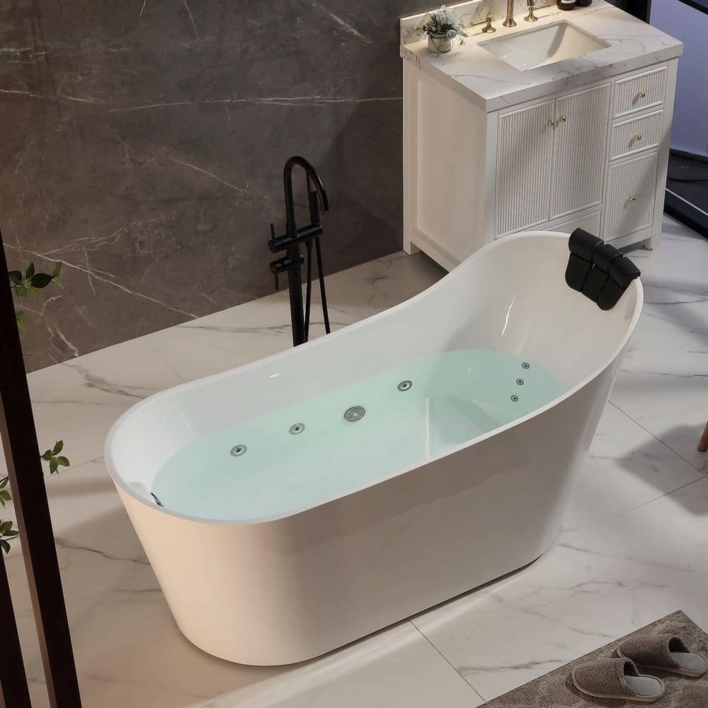 Empava 67 in. x 29.5 in. Right Drain Brushed Nickel Freestanding Whirlpool Bathtub Hydrotherapy Lighted Bath-16 Jets in White (3)