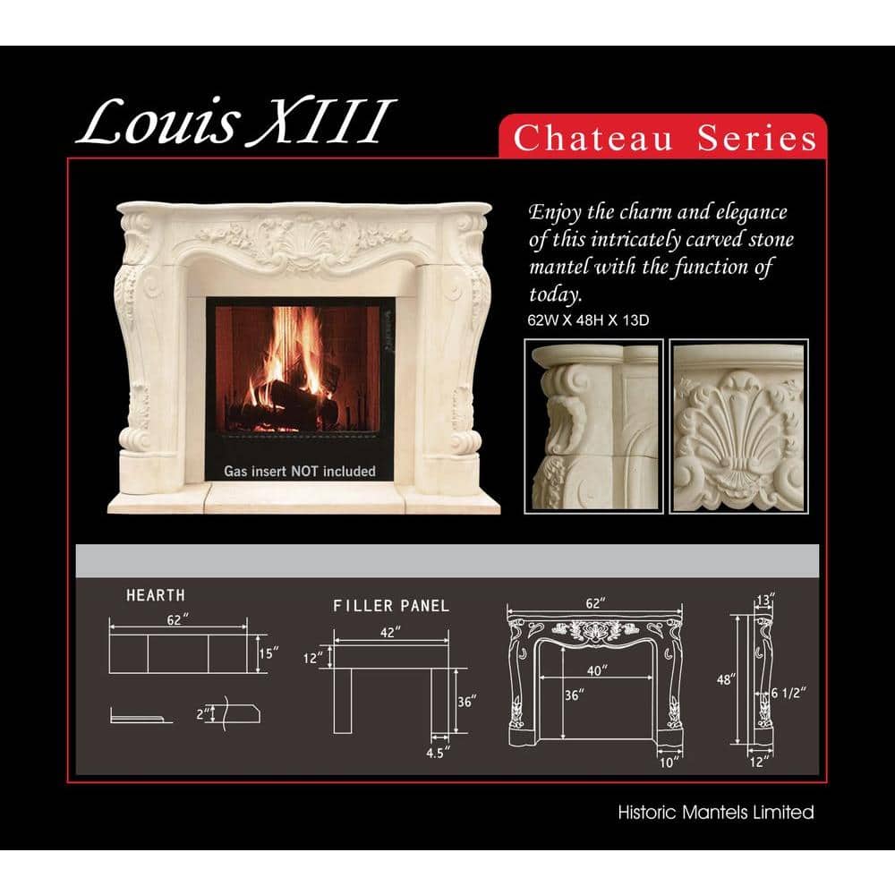 Historic Mantels Chateau Series Louis XIII 48 in. x 62 in. Cast Stone Mantel (3)