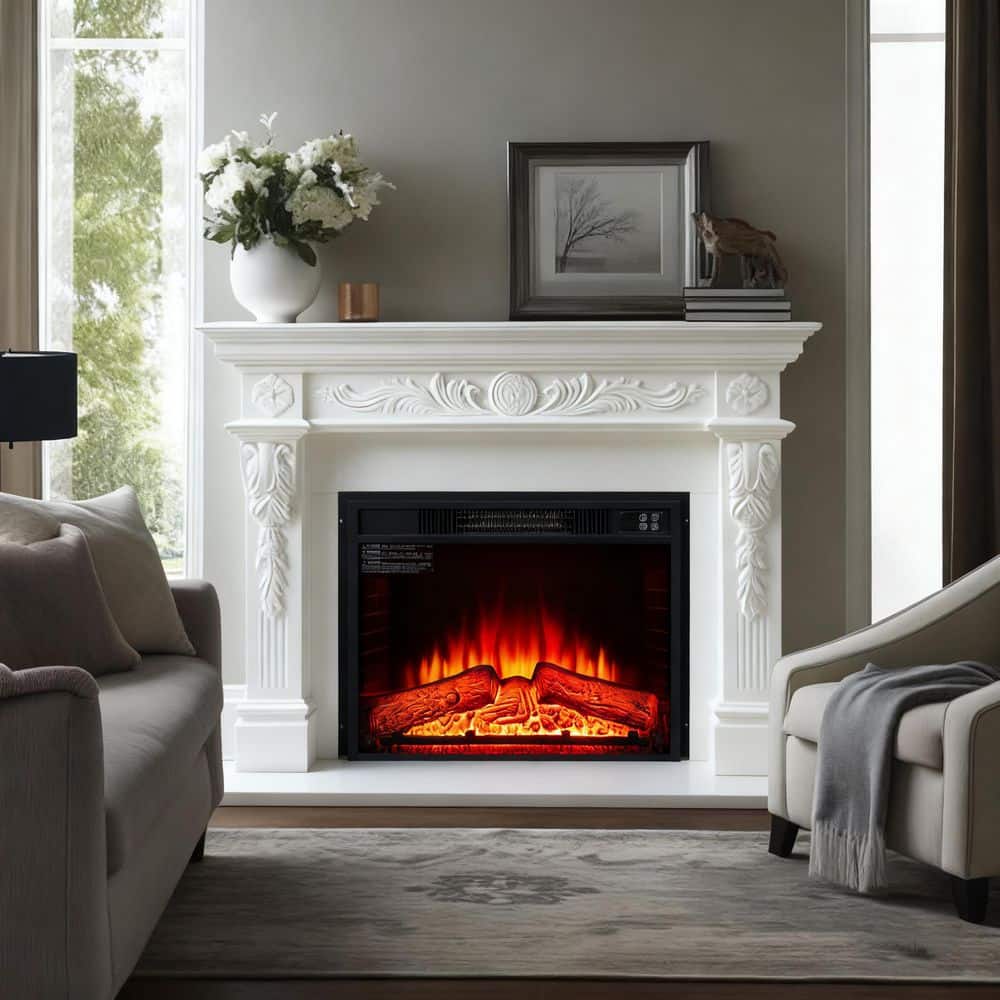 Kadehome 23 in. Ventless Electric Fireplace Insert with Remote Control, Ultra Thin Heater with Log Set & Realistic Flame in Black (1)