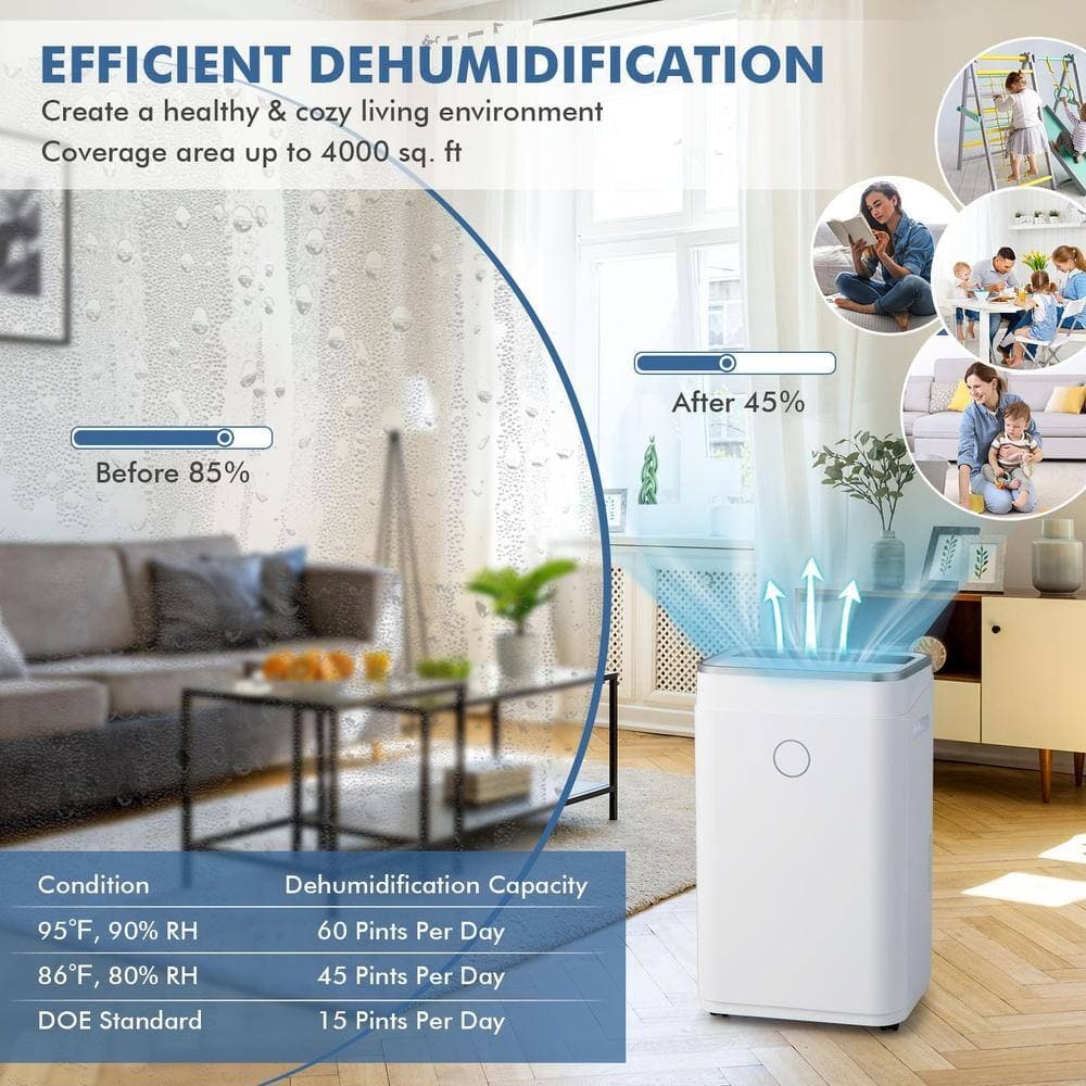 Bunpeony 50 Pints Dehumidifier for Home Basement, Smart Humidity Control, Continuous Drain Hose, Up to 4000 Sq Ft, LED Display (2)