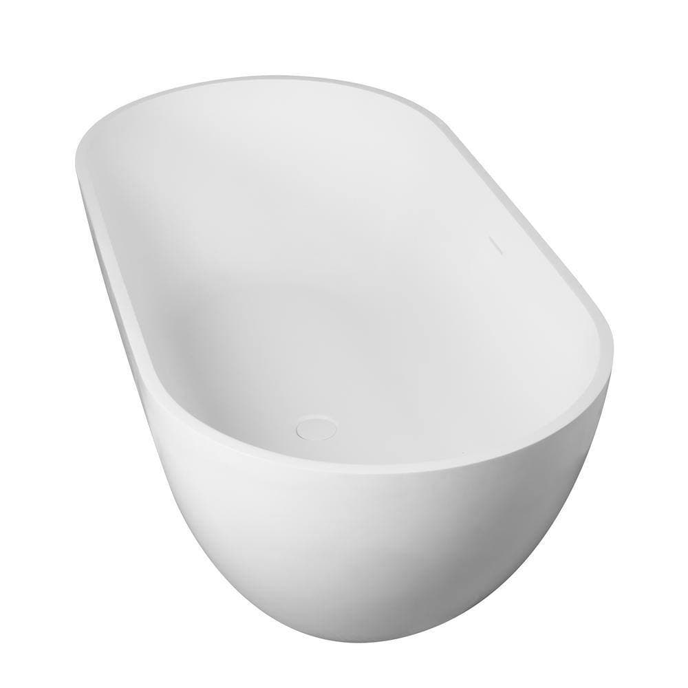 Dimakai 59 in. x 29.5 in. Stone Resin Straight Top Freestanding Soaking Bathtub with Center Drain in White (2)