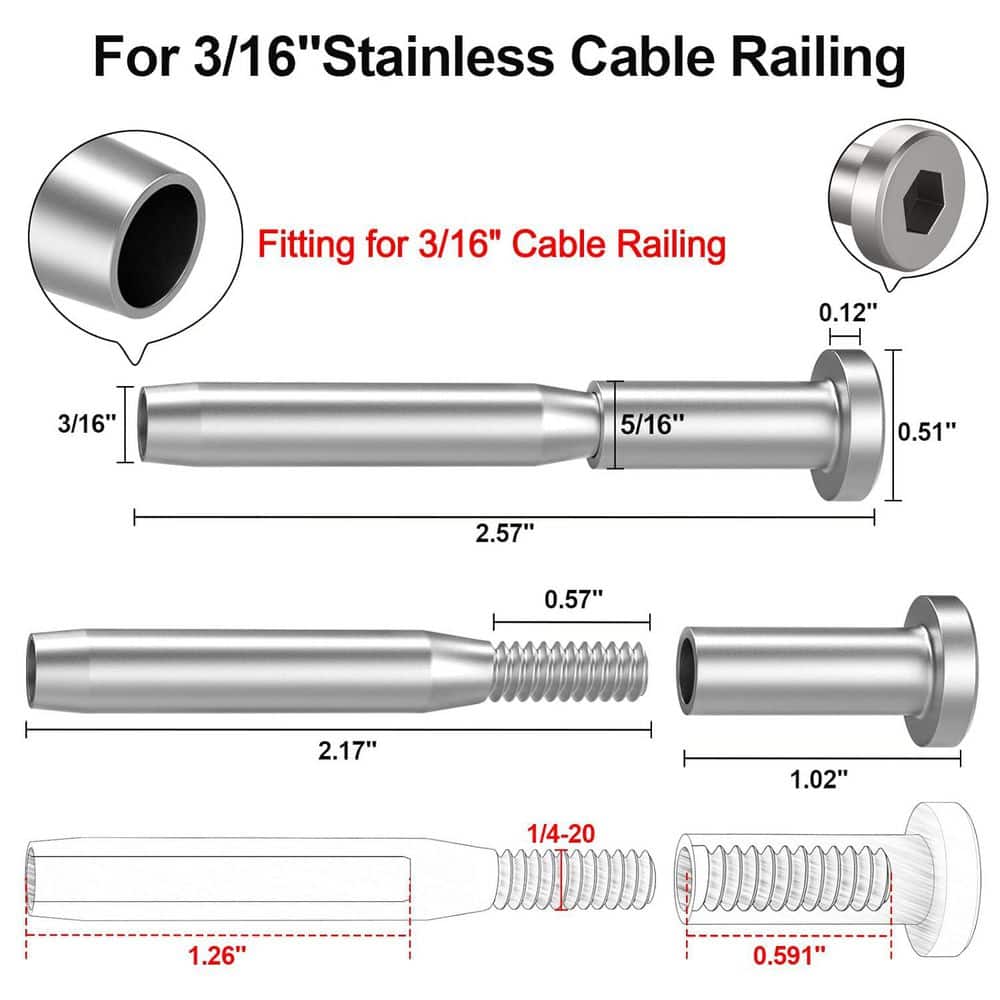 Afoxsos 60 Pack 2.57 in. W Invisible Cable Railing Kit for 2 x 2 Wood/Metal Posts (2)