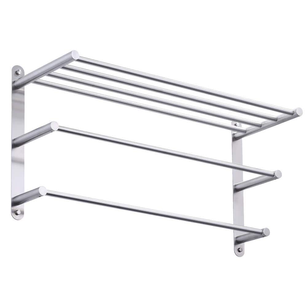 IVIGA 24 in. 3-Tier Tower Rack with Tower Bars for Bathroom Wall Mounted in Stainless Steel Brushed Nickel