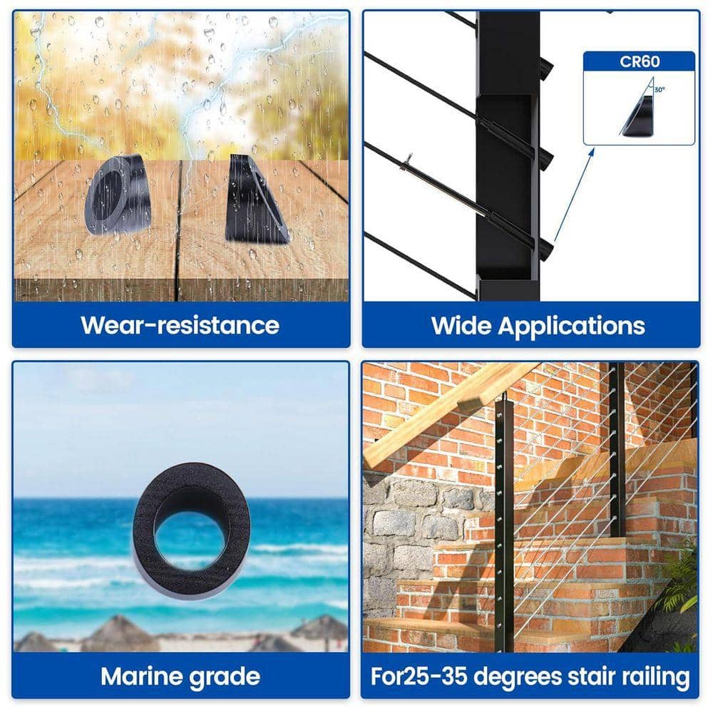 iminuo 3/8 in. Stainless Steel ID Black Cable Railing Angle Washer, Angle Beveled Washer for Cable Railing System (20-Pack) (3)