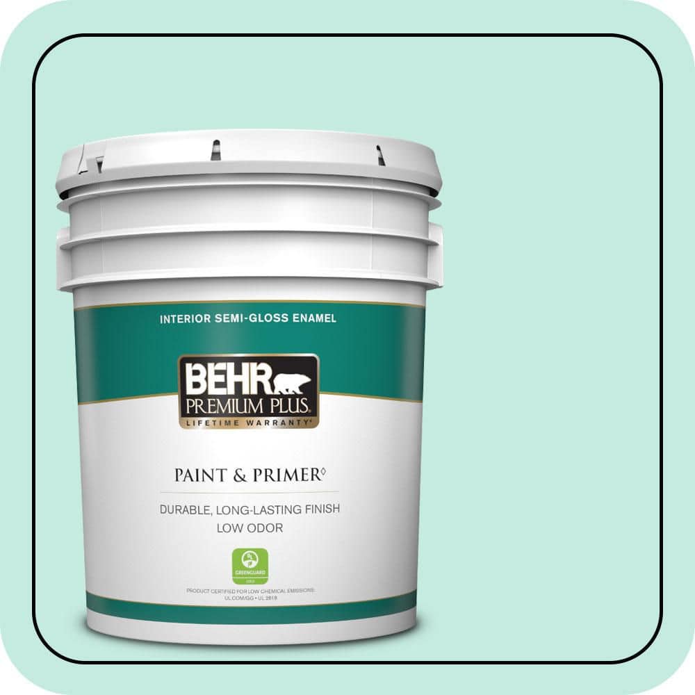 BEHR PREMIUM PLUS 5 gal. #P440-2 Clear Aqua Semi-Gloss Enamel Low Odor Interior Paint & Primer