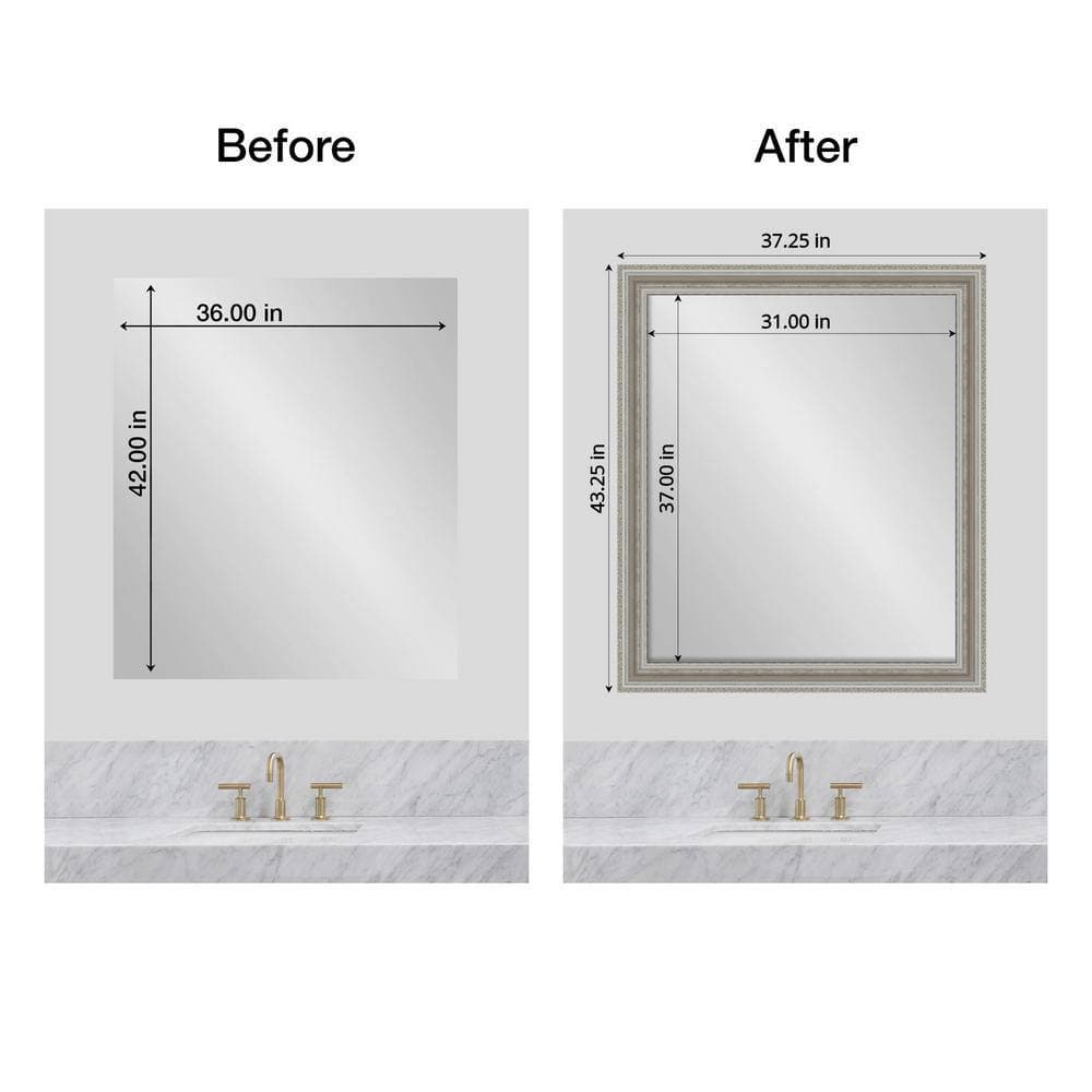 Amanti Art Mirror Makeover Parlor Silver 43.25 in. W x 37.25 in. H Bathroom Mirror Frame Border Kit-Fits a 42 x 36 Mirror (3)
