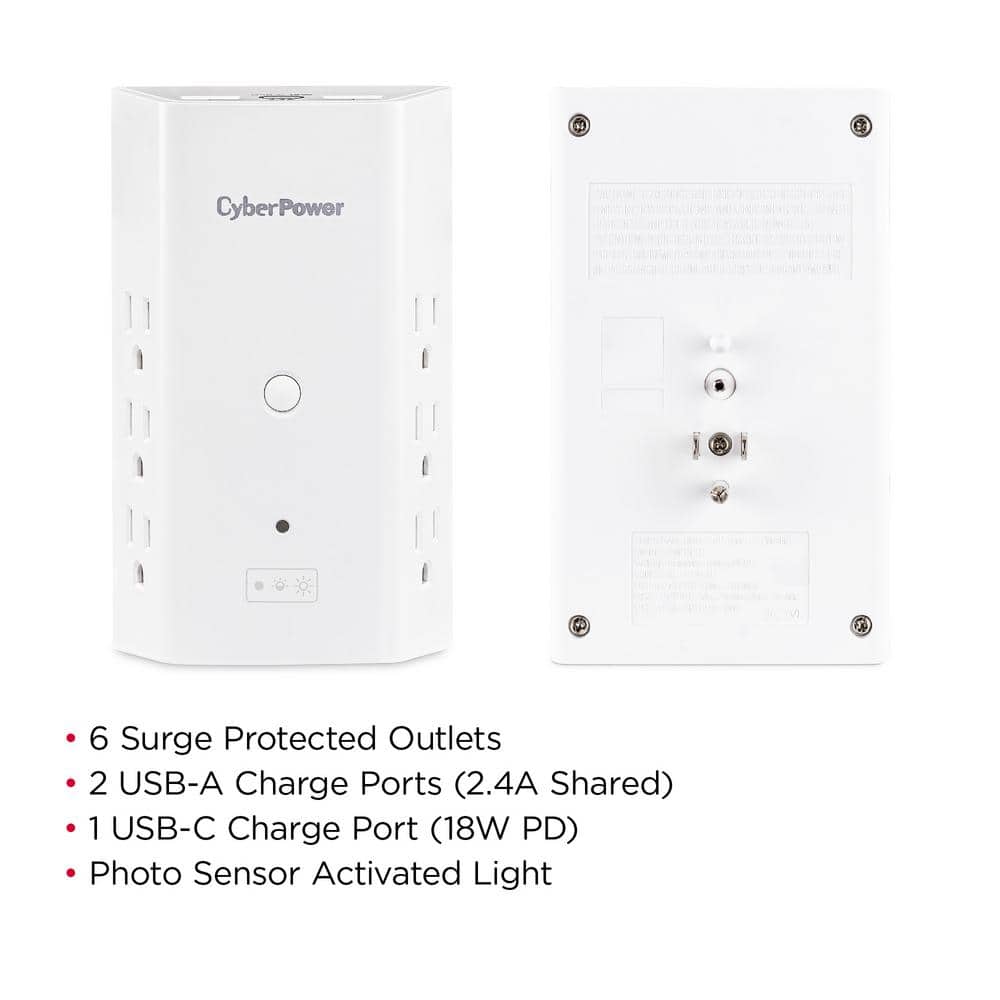 CyberPower 6-Outlet Surge Protector USB-A USB-C Wall Tap (3)
