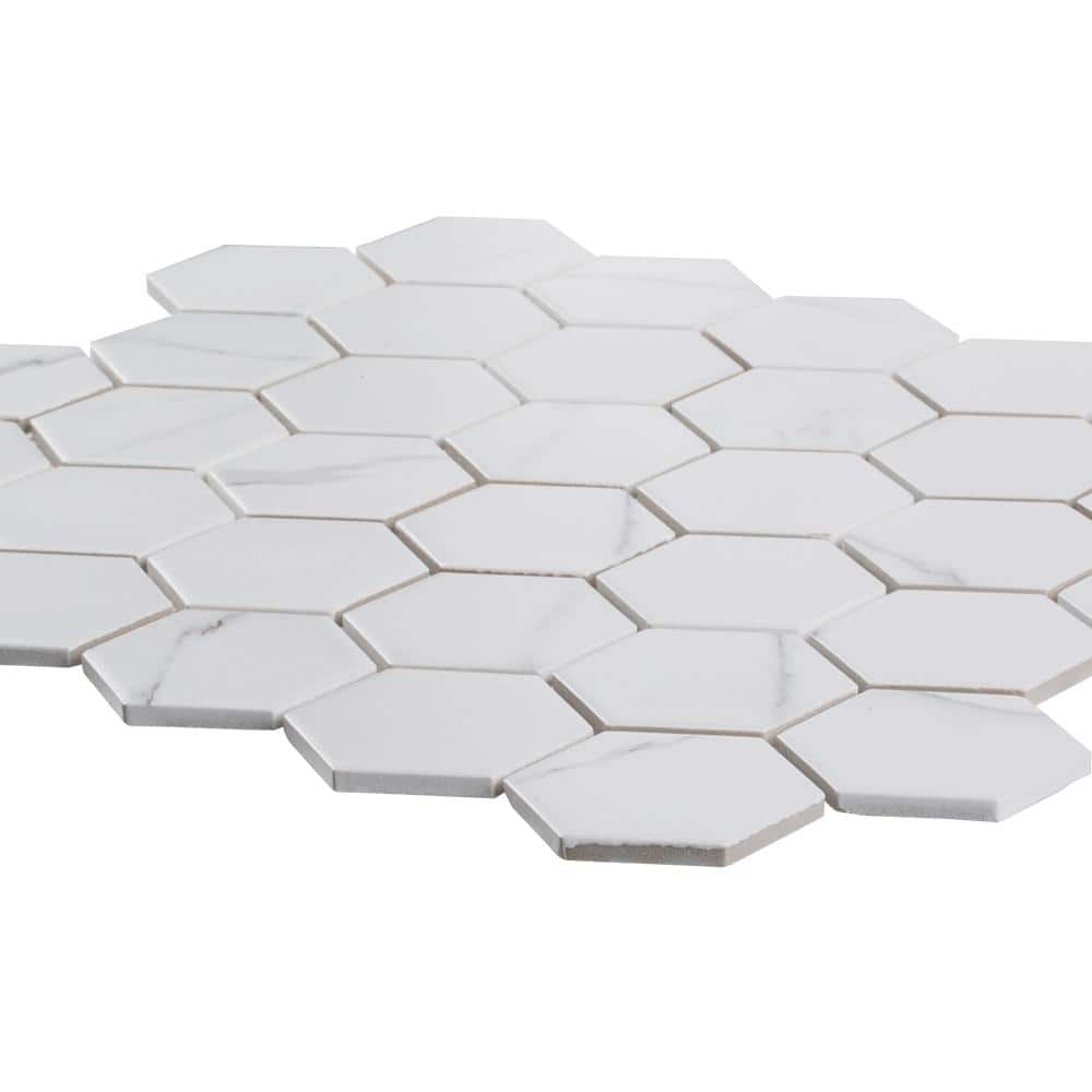 Jeffrey Court Whisper Valley White 11 in. x 12.625 in. Hexagon Matte Porcelain Wall and Floor Mosaic Tile (0.964 sq. ft./Each) (4)