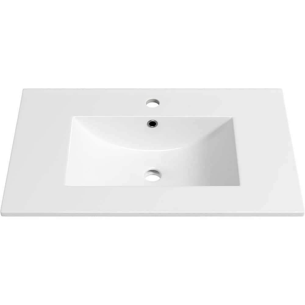 Unbranded Sleek and Modern 30 in. x18. 1 in. Undermount Rectangular Bathroom Sink in White Ceramic with Pre-Drilled Faucet Hole