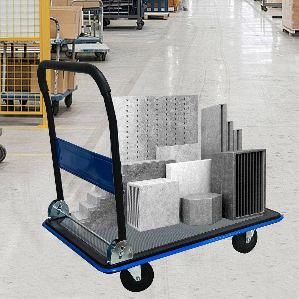 Unbranded 660 lbs. Steel Truck Hand Flatbed Cart Dolly Folding Moving Push Heavy-Duty Rolling Truck in Blue (2)