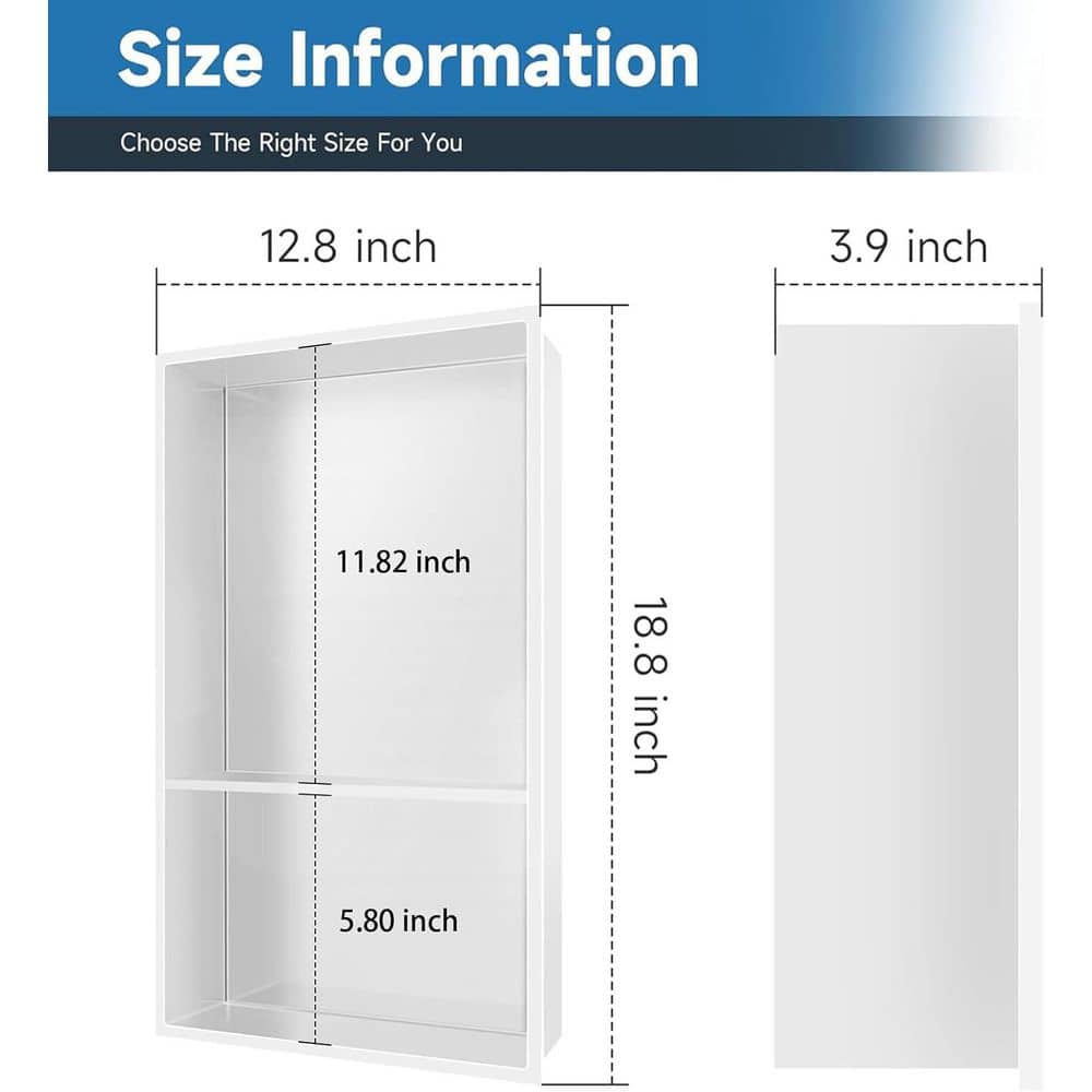 HOMEMYSTIQUE 12 in. W x 18 in. H x 4 in. D Stainless Steel Shower Niche in White (2)