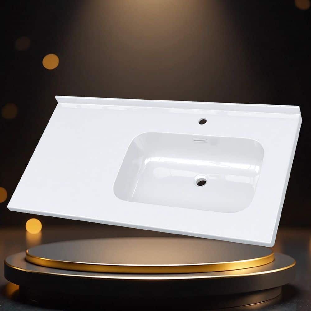 Zeafive 42 in. W x 22 in. D Solid Surface White Rectangular Single Sink Vanity Top in Pure White with Integrated Backsplash (1)