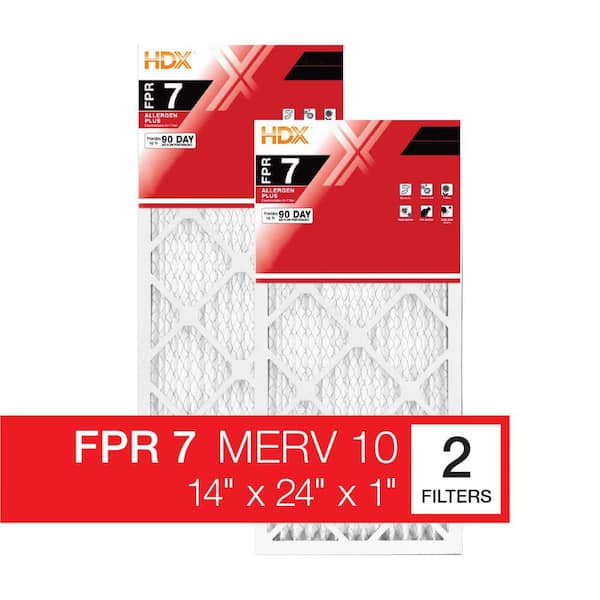 HDX 14 in. x 24 in. x 1 in. Allergen Plus Pleated Air Filter FPR 7, MERV 10 (2-Pack) (2)