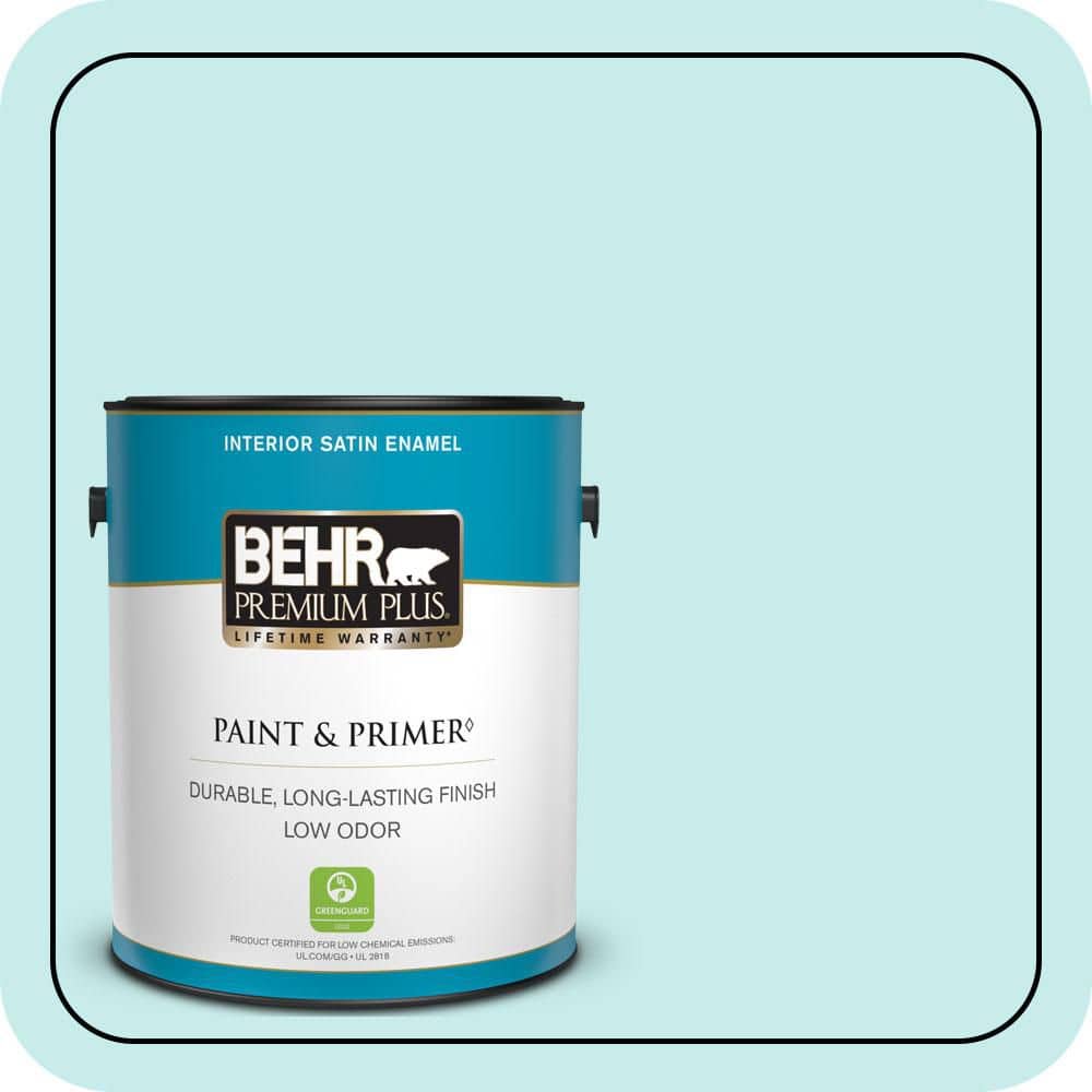 BEHR PREMIUM PLUS 1 gal. #P460-1 Morning Sky Satin Enamel Low Odor Interior Paint & Primer