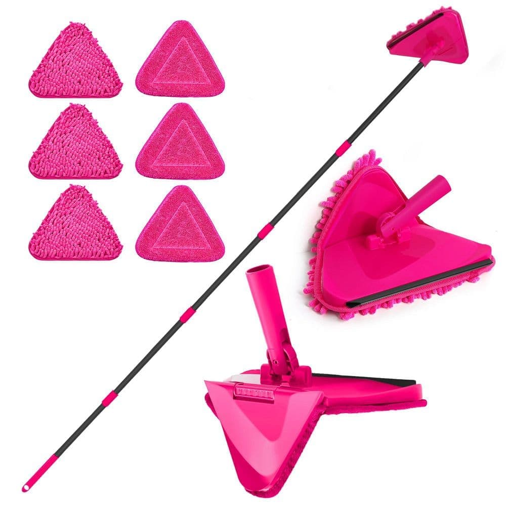 NVNOO 3-in-1 Cleaning Tool Duster with 82 in. Handle and 6 Replacement Microfiber Pads for Walls Roof Floor, Rose Red (1)