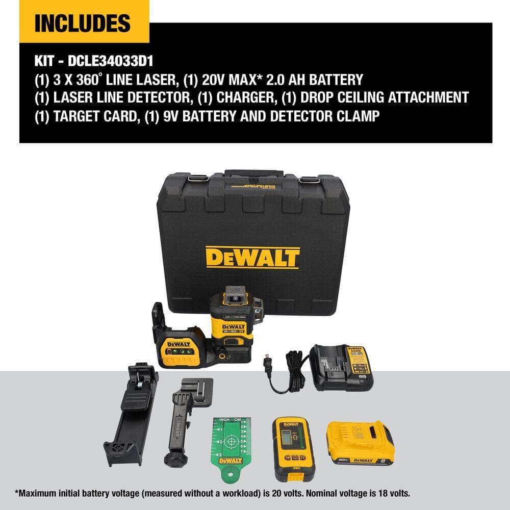 DEWALT 230 ft. Green Self-Leveling 3-Plane Laser Level Kit with 20-Volt 2.0 Ah Battery, Charger, Detector and Kitbox (3)