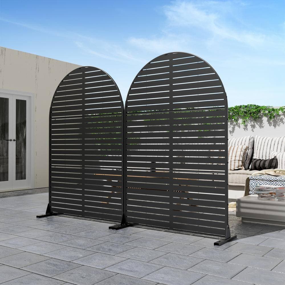 Lirago 72 in. x 47 in. Arched-Top Black Privacy Screen Galvanized Freestanding Panel (2)