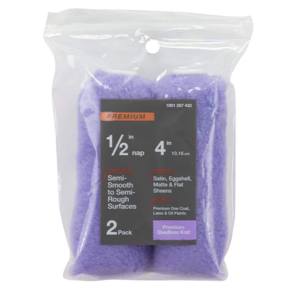PRIVATE BRAND UNBRANDED Premium 4 in. x 1/2 in. High-Capacity Purple Knit Mini Paint Roller Cover (2-Pack)