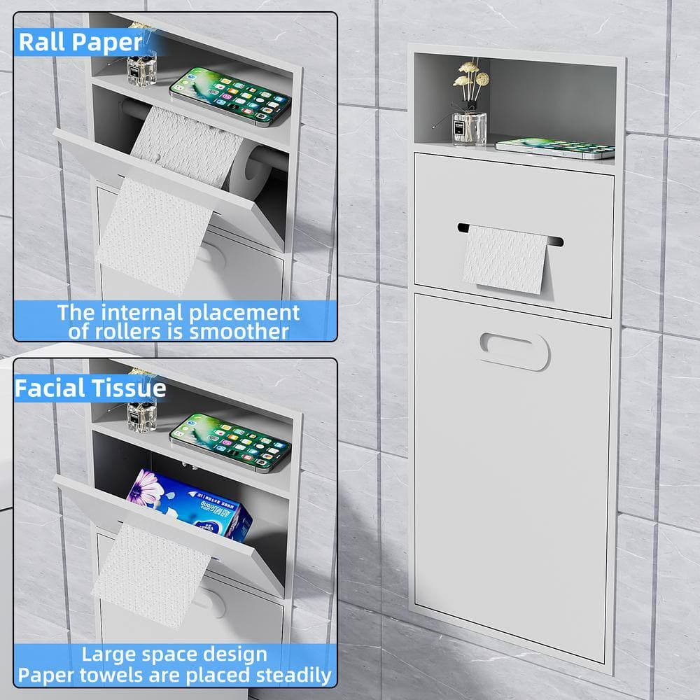 Simple Project 8 in. W x 26 in. H x 5.5 in. D Recessed Shelf Organizer Shower Niche, Garbage Can Built-in Alcove in White (2)