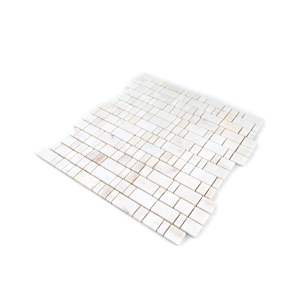 Jeffrey Court Strata Sunrise White 12 in. x 12 in. Rectangle Honed Marble Wall and Floor Mosaic Tile (1 sq. ft./Each) (4)