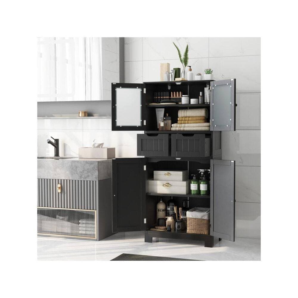 Boyel Living 23.5 in. W x 12 in. D x 50.5 in. H Black Freestanding Linen Cabinet with 2-Drawers and Glass Doors (2)