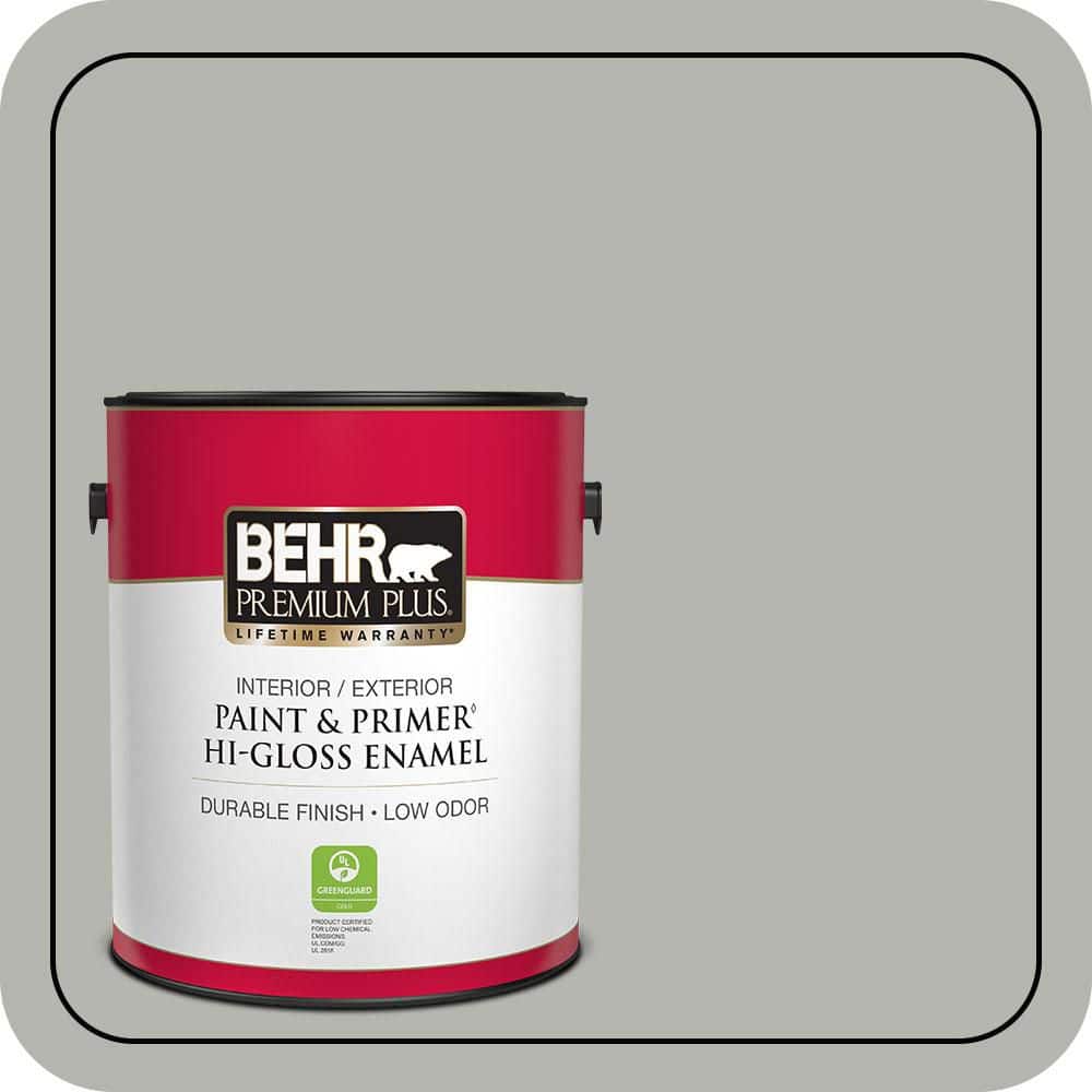 BEHR PREMIUM PLUS 1 gal. #PPU25-08 Heirloom Silver Hi-Gloss Enamel Interior/Exterior Paint & Primer