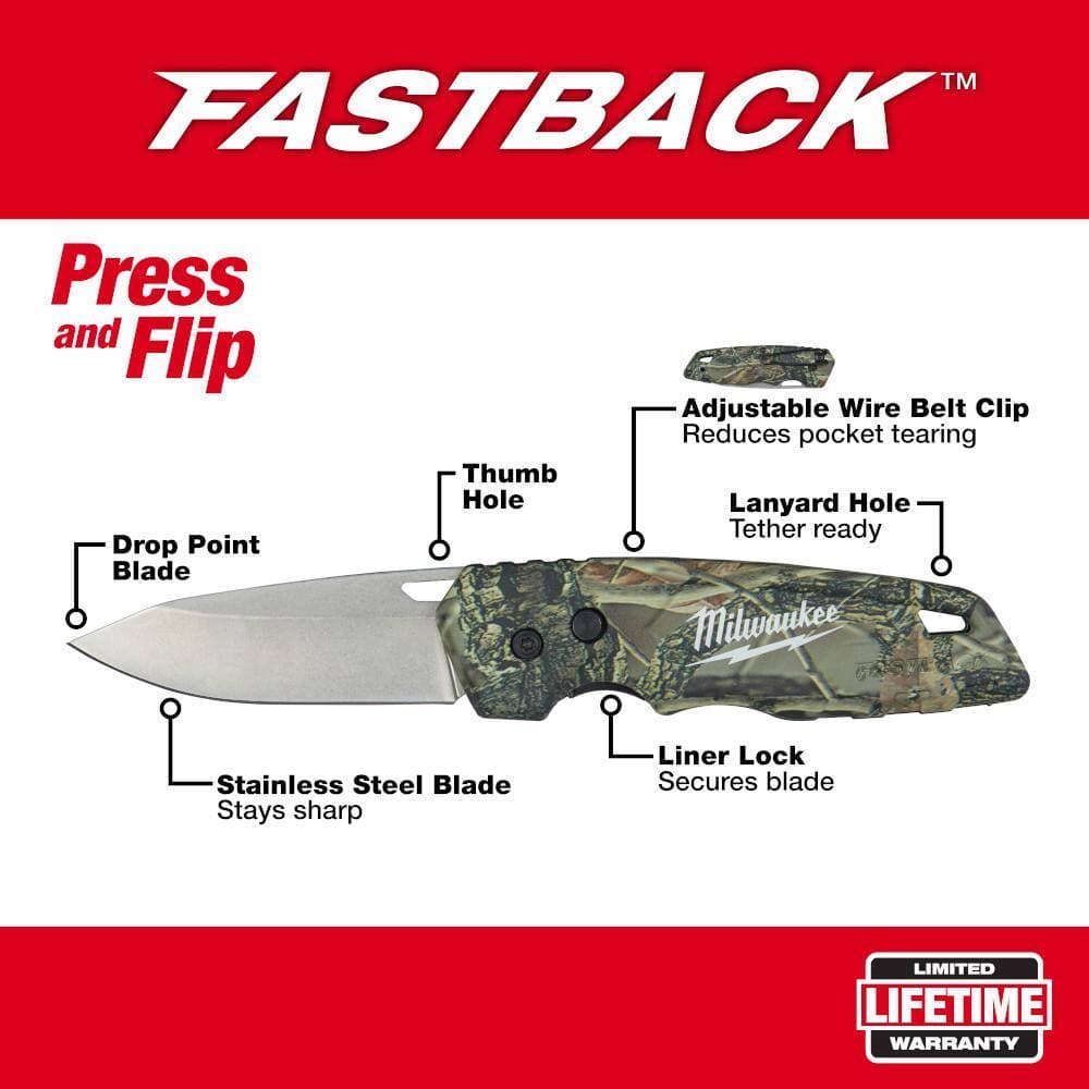 Milwaukee FASTBACK 1 in. Folding Knife with Blade Storage and FASTBACK Camo Stainless Steel Folding Knife (2-Pack) (3)