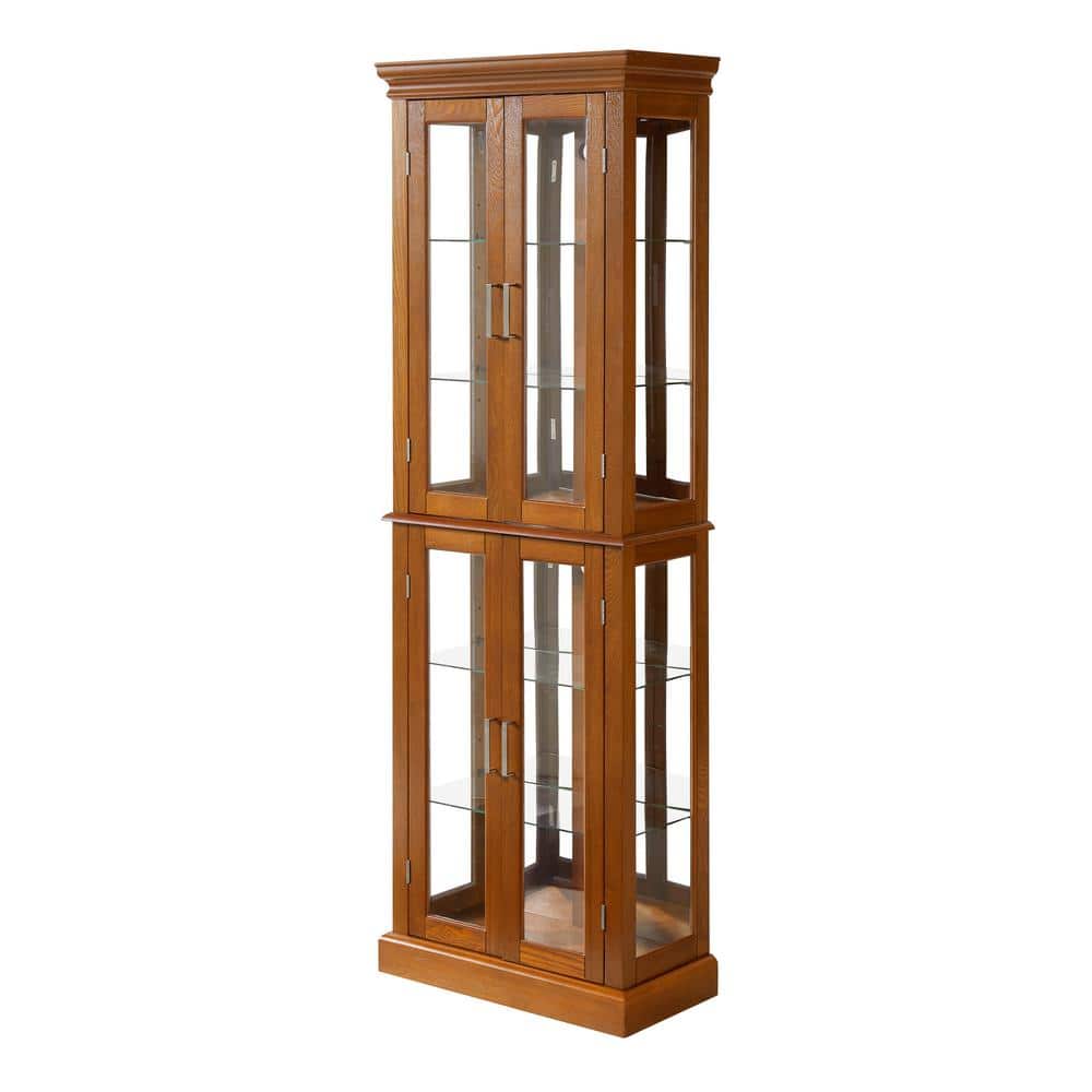 Tileon 23.75 in. W 11.75 in. D 70 in. H Brown Linen Cabinet Curio Cabinet Lighted Curio Diapaly Cabinet Adjustable Shelves (1)
